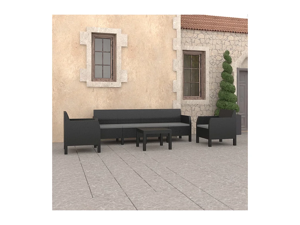 Set Divani da Giardino 4 pz con Cuscini in Rattan PP Antracite
