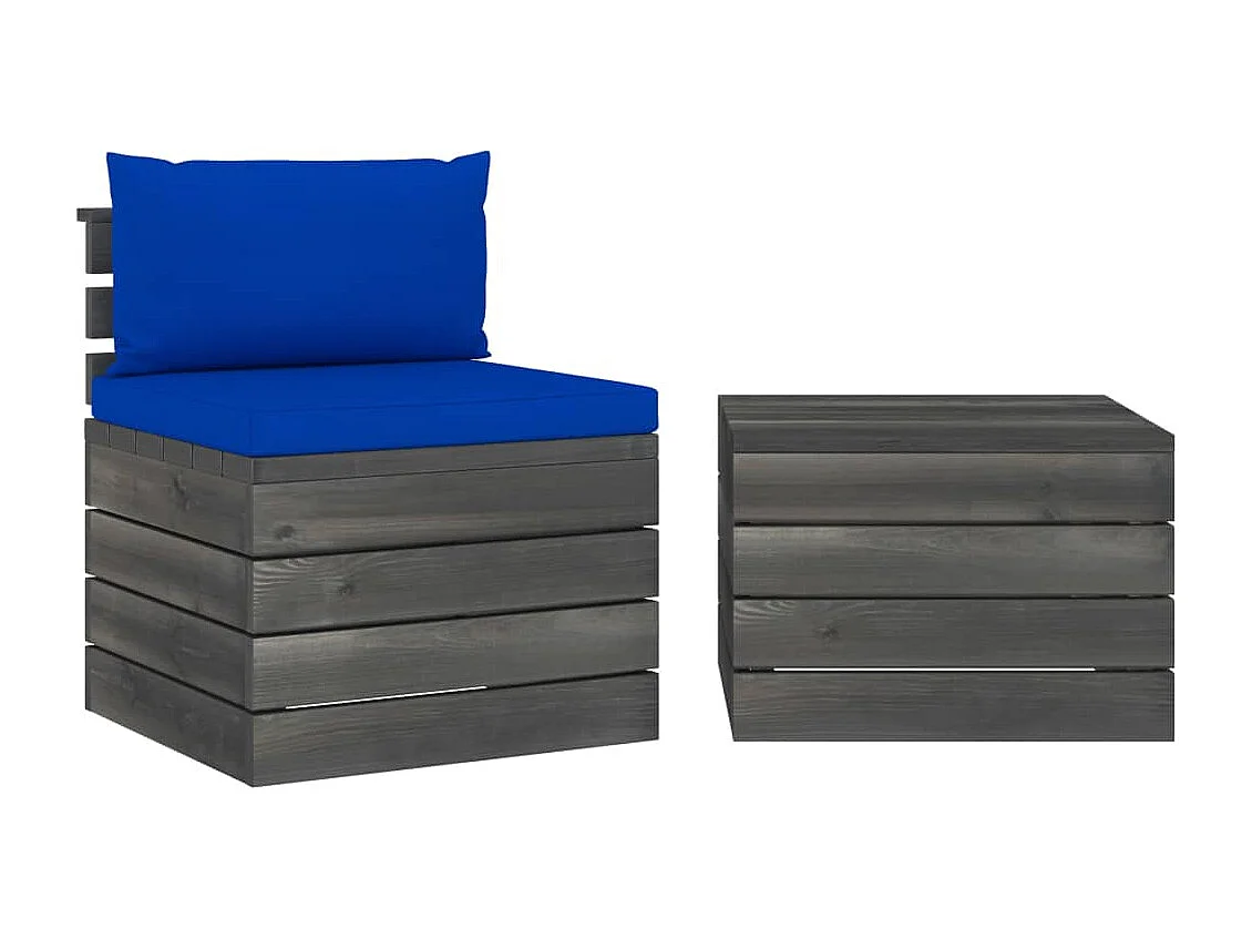 Salon palette de jardin 2 pcs avec coussins Bois de pin massif