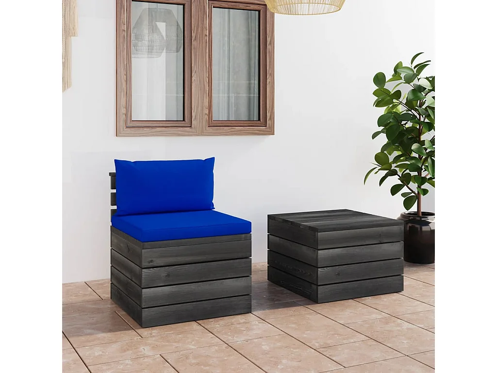 Set Divani da Giardino su Pallet 2 pz con Cuscini Massello Pino