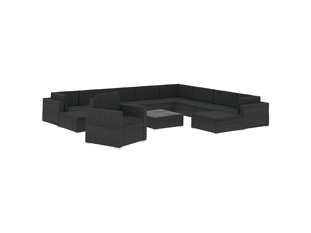 Salon de jardin 12 pcs avec coussins résine tressée noir