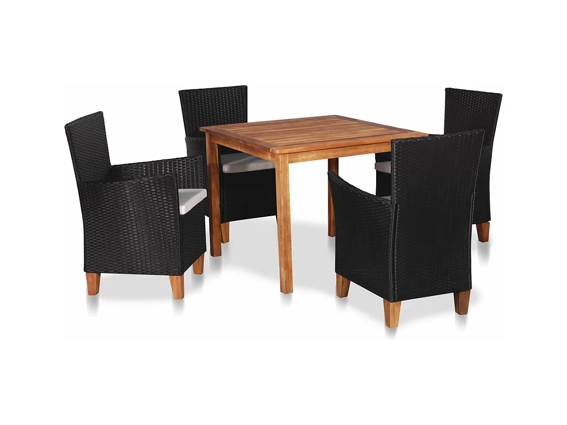 Ensemble à manger d'extérieur 5 pcs Résine tressée Noir marron