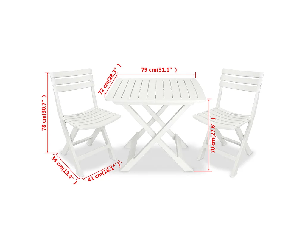 3-tlg. Bistro-Set Klappbar Kunststoff Weiß