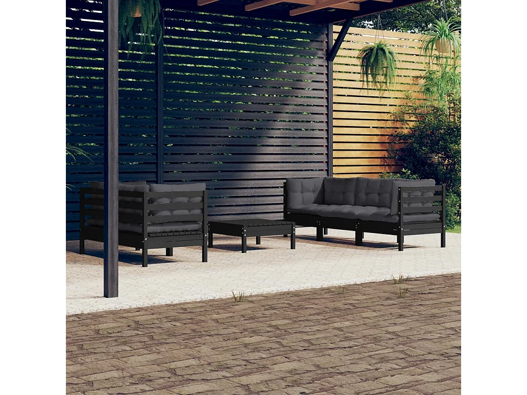 Salon de jardin 6 pcs avec coussins anthracite bois de pin