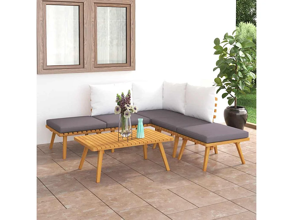 Conjunto lounge de jardim 6 pcs madeira de acácia maciça
