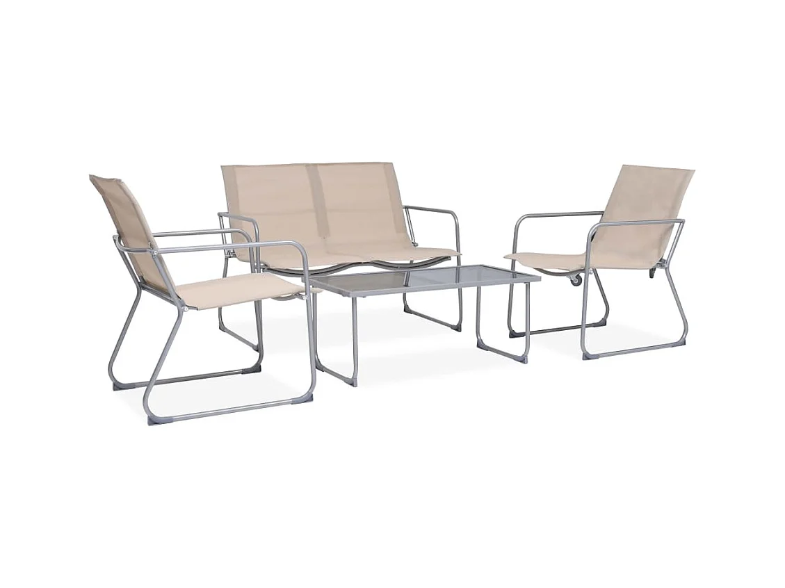 Salon de jardin 4 pcs Tissu et acier Crème