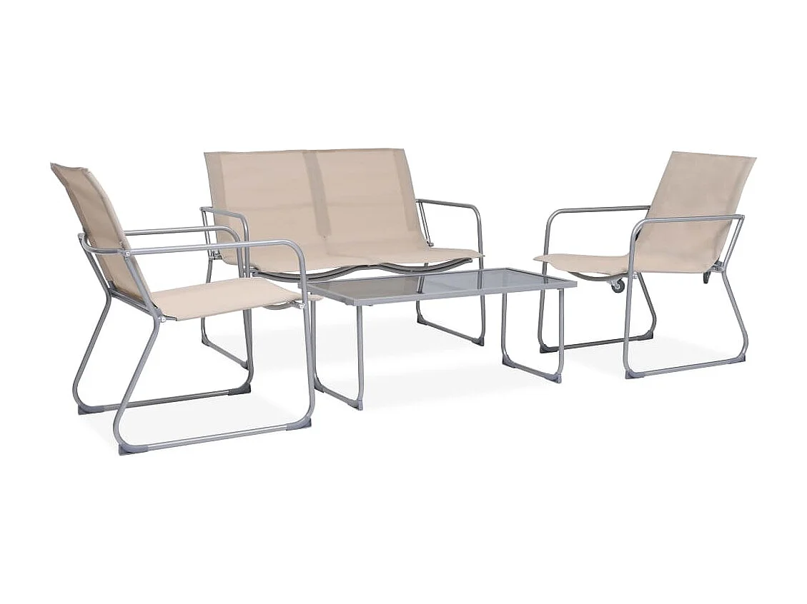 Salon de jardin 4 pcs Tissu et acier Crème