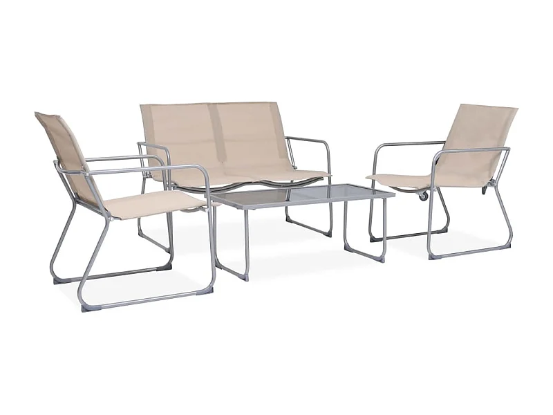 4 pcs conjunto lounge para jardim tecido e aço cor creme