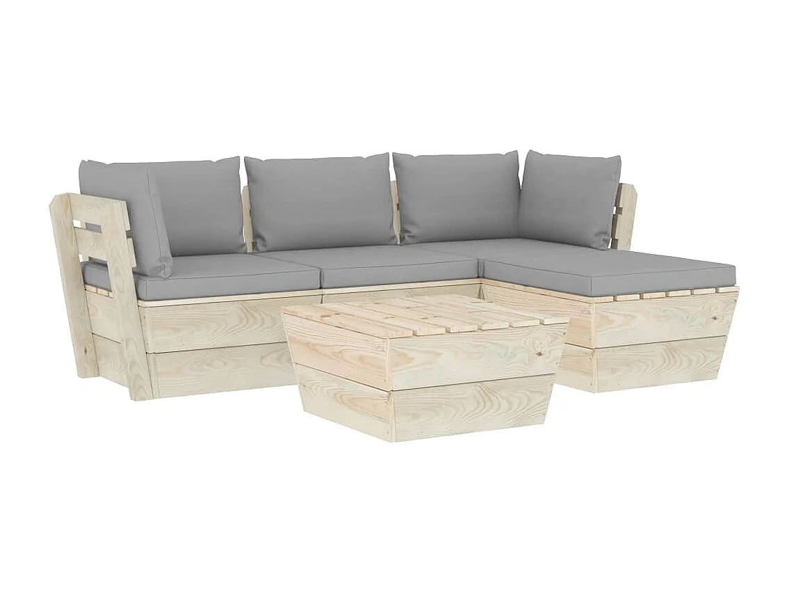 Set Divani da Giardino su Pallet 5 pz con Cuscini Legno Abete