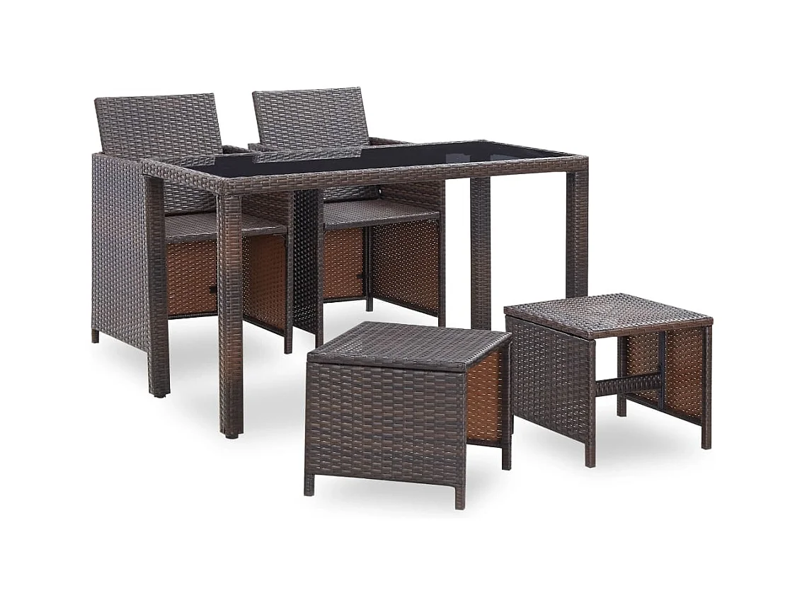 5-delige Tuinset met kussens poly rattan bruin