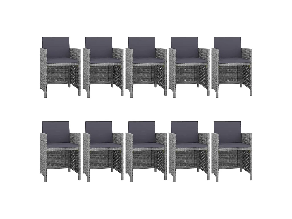 11 pcs conjunto jantar exterior c/ almofadões vime PE cinzento