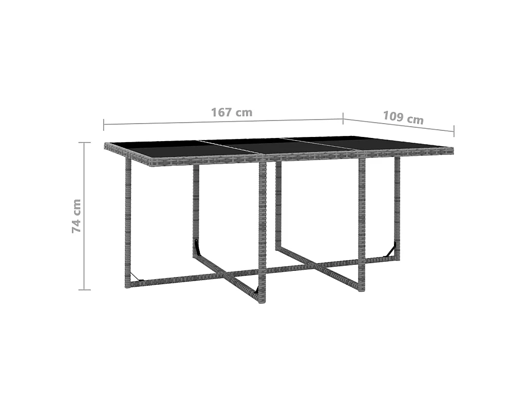 11 pcs conjunto jantar exterior c/ almofadões vime PE cinzento