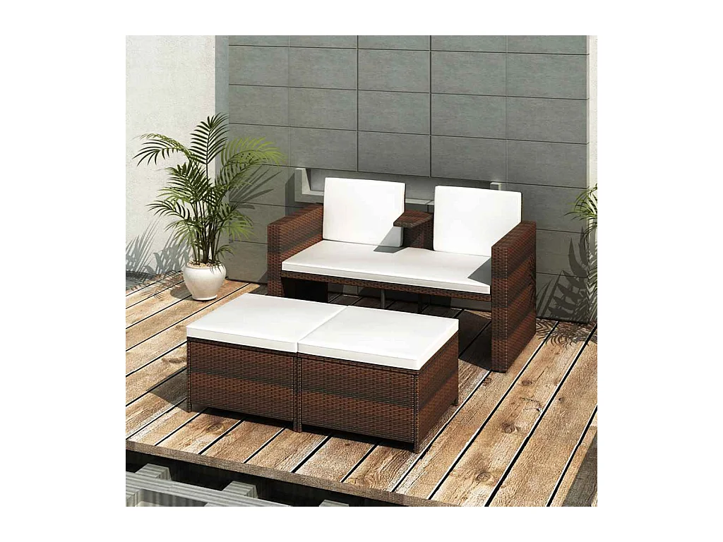 Set Mobili da Giardino 4 pz con Cuscini in Polyrattan Marrone