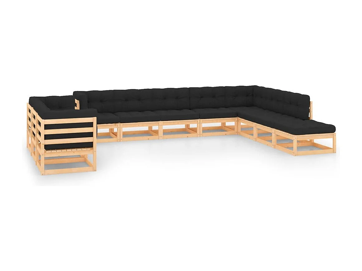 11-tlg. Garten-Lounge-Set mit Kissen Massivholz Kiefer