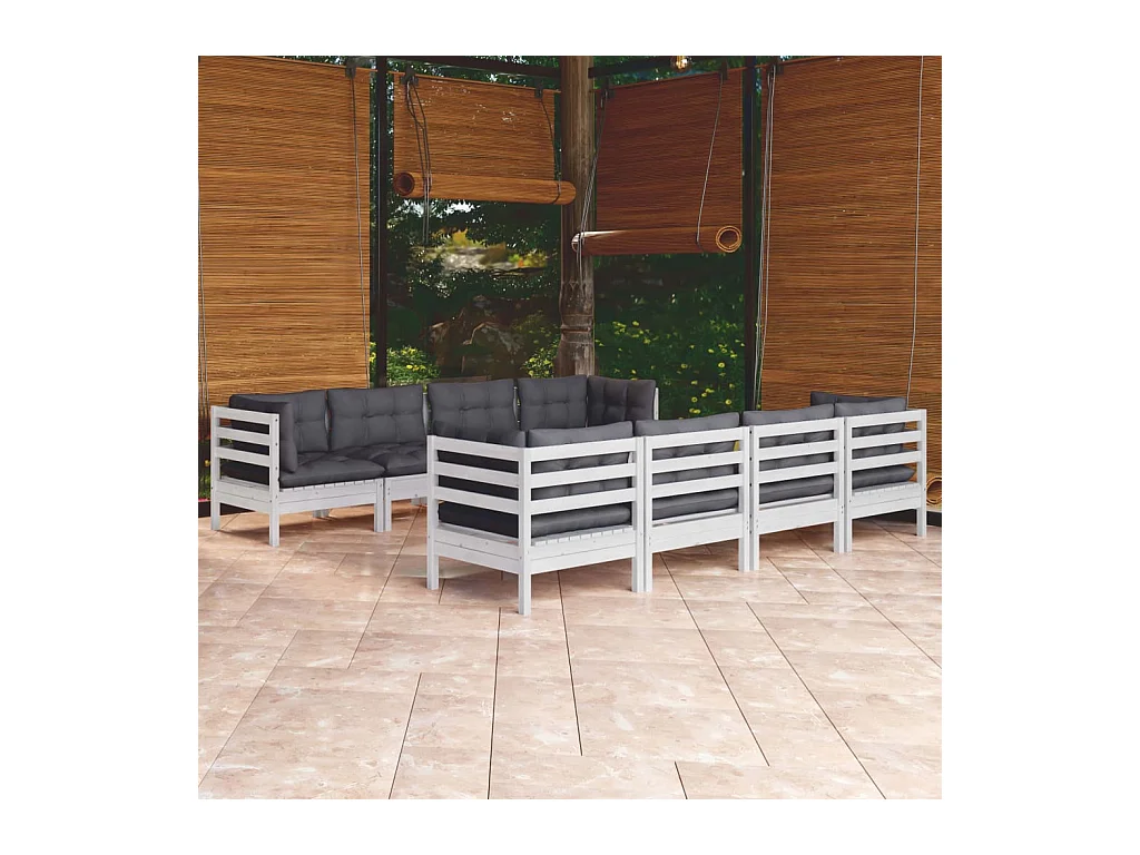Salon de jardin 9 pcs avec coussins bois de pin massif