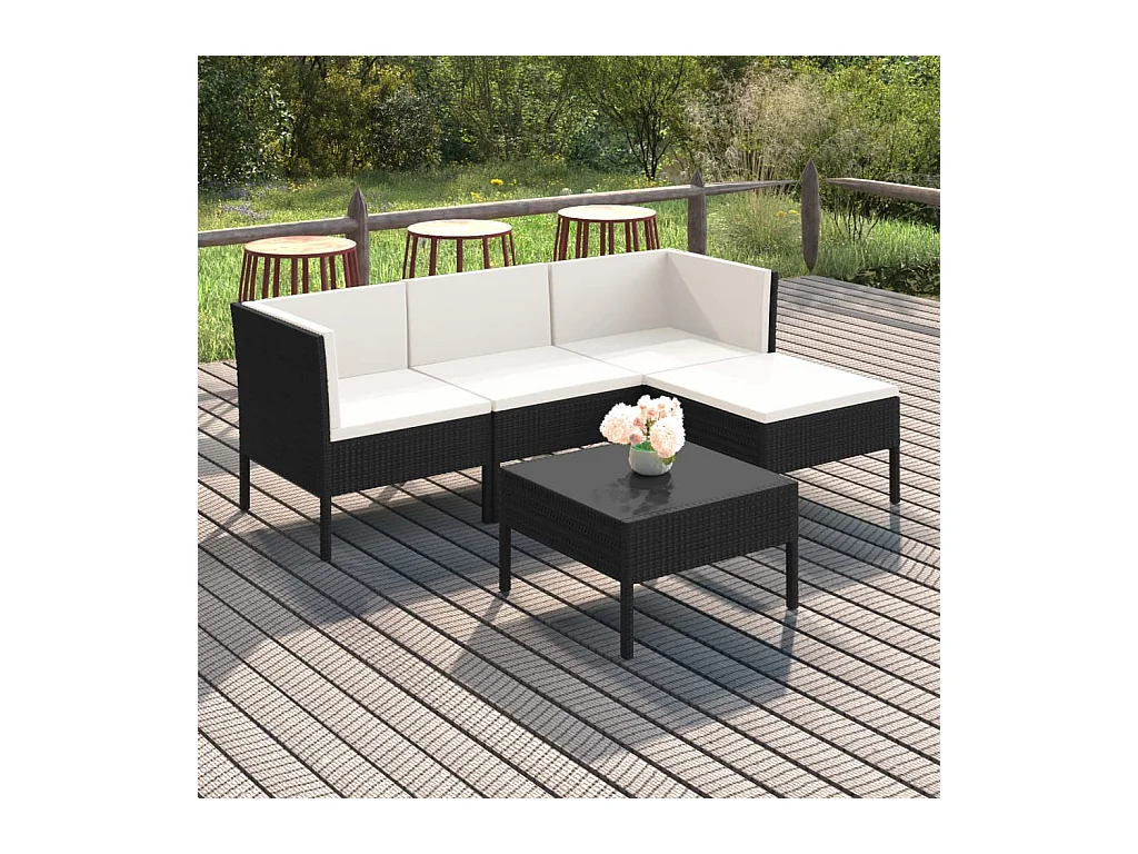 Salon de jardin 5 pcs avec coussins résine tressée noir