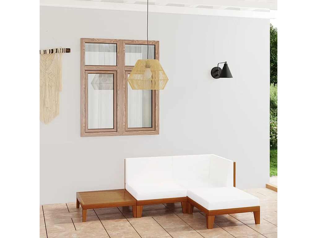 Set Divani da Giardino 4 pz con Cuscini in Massello di Acacia