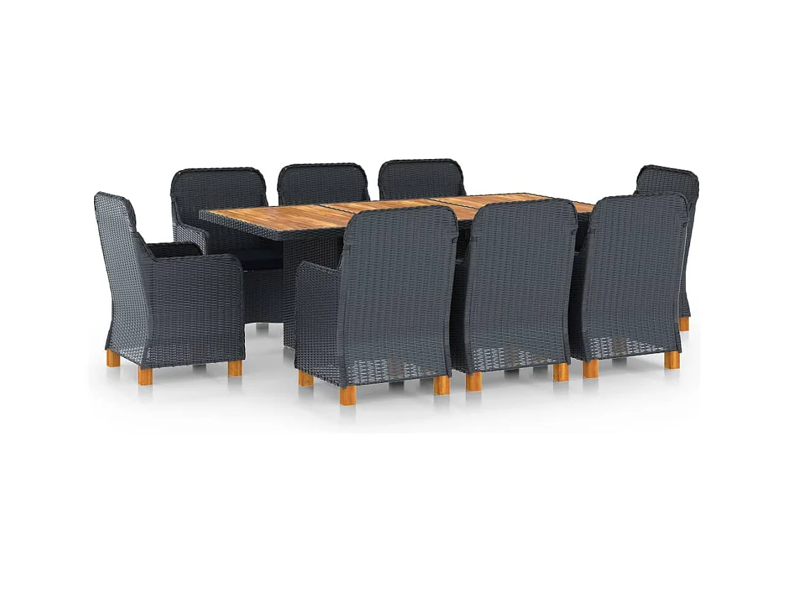 Ensemble à manger d'extérieur 9 pcs et coussins résine tressée