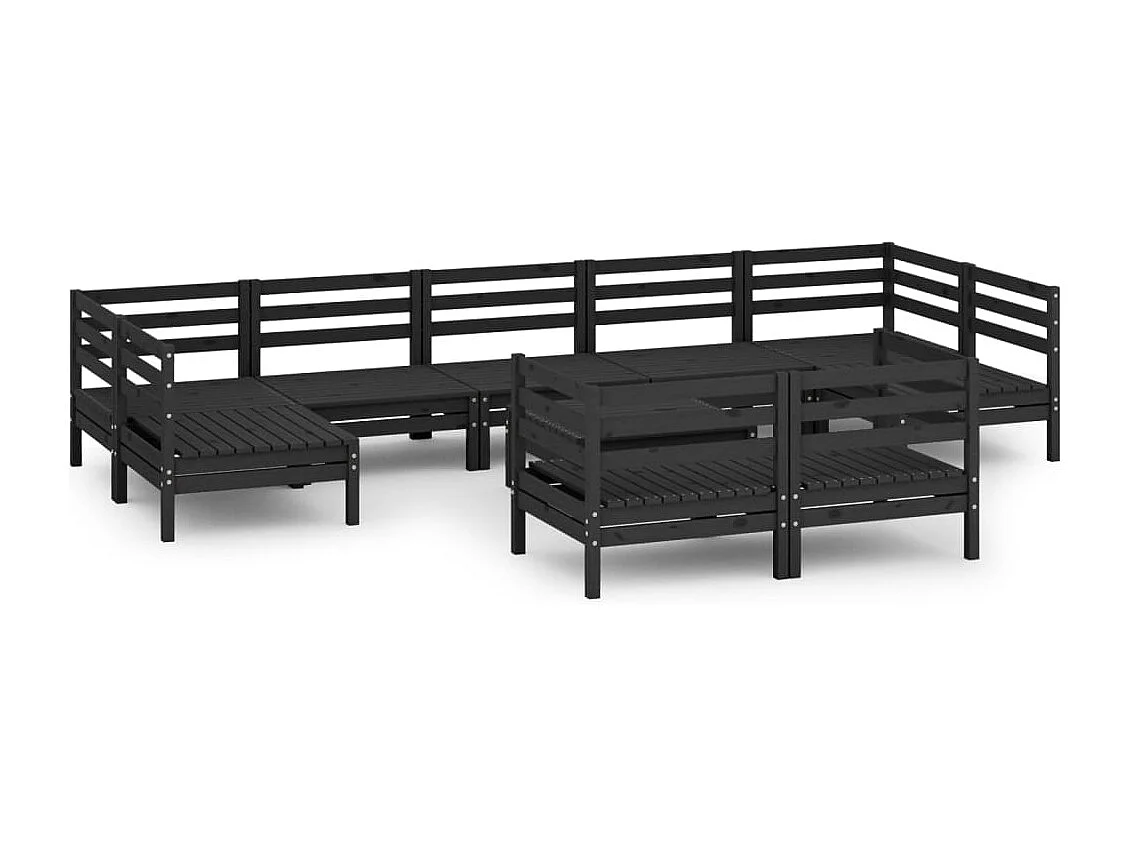 Salon de jardin 10 pcs Noir Bois de pin massif