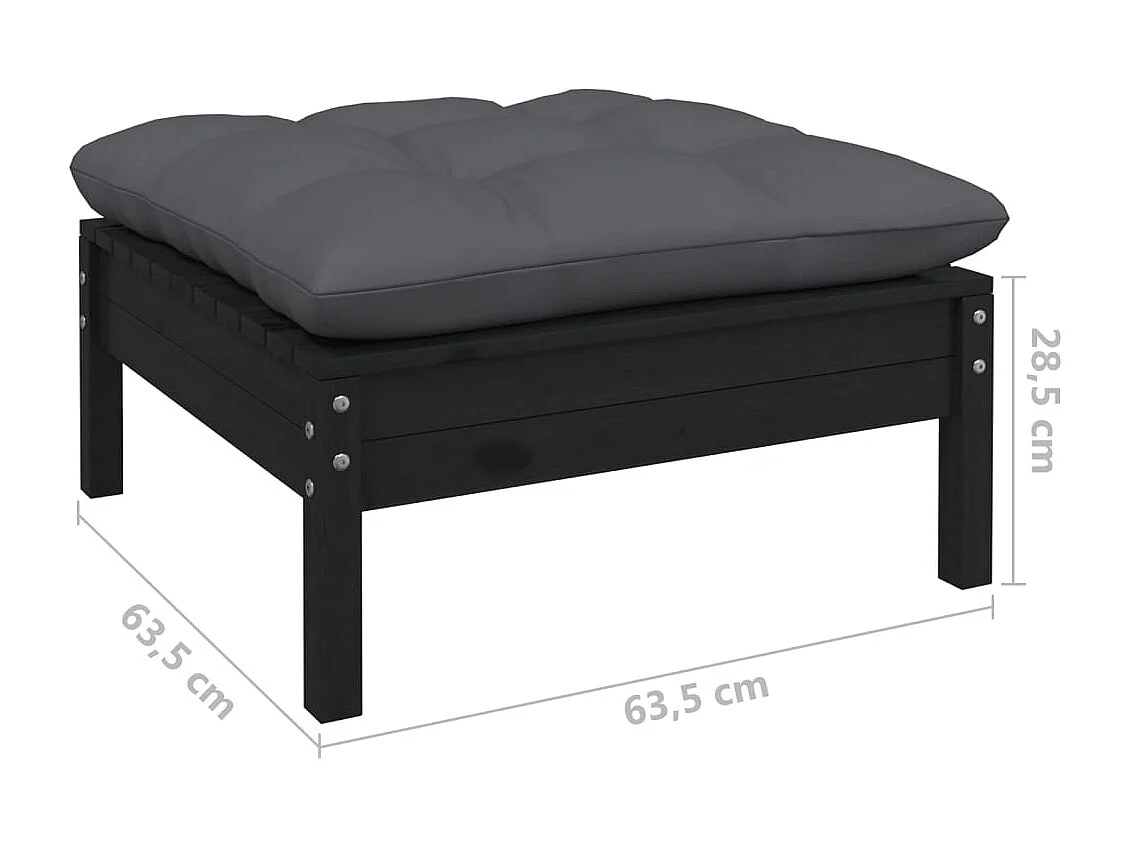 Set Divani da Giardino 5 pz con Cuscini Neri in Legno di Pino