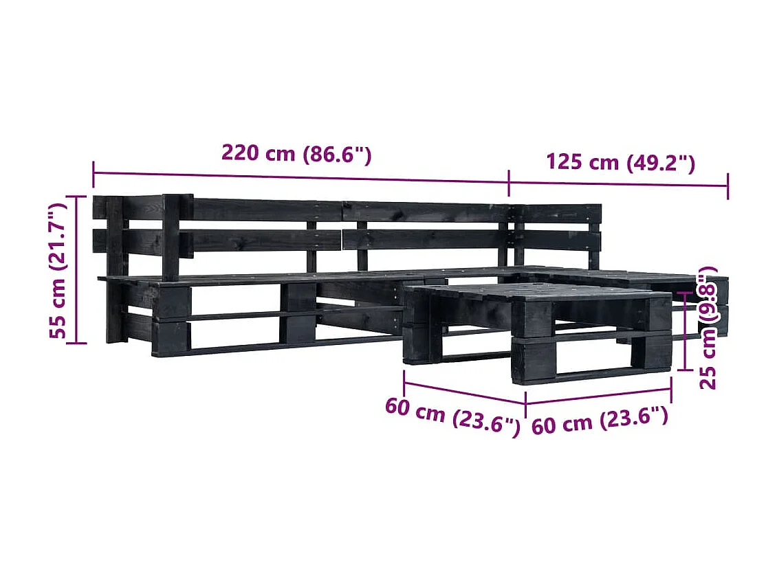 Canapés de jardin palette 4 pcs Noir Bois