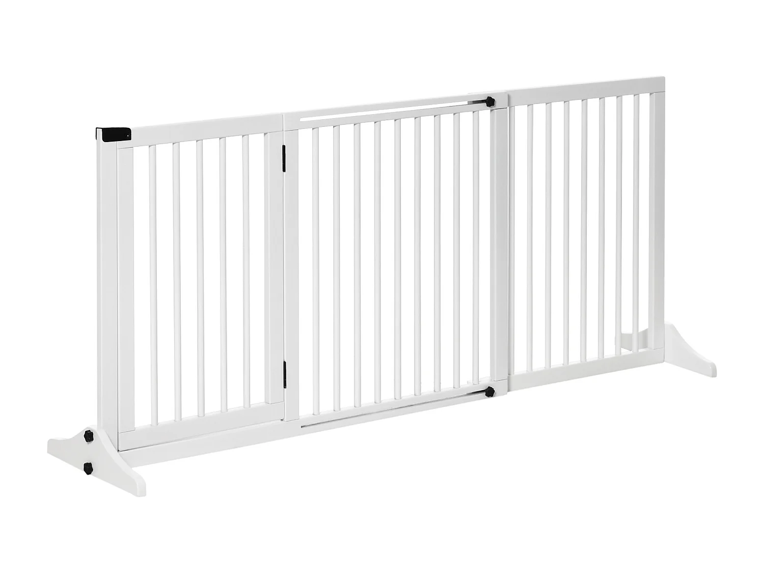 Barrière de sécurité chien barrière autoportante longueur réglable porte verrouillable intégrée dim. 113-166L x 36l x 71H cm sapin blanc