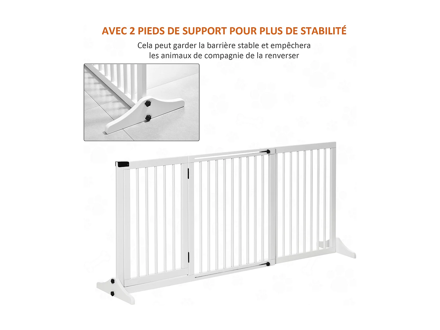 Barrière de sécurité chien barrière autoportante longueur réglable porte verrouillable intégrée dim. 113-166L x 36l x 71H cm sapin blanc