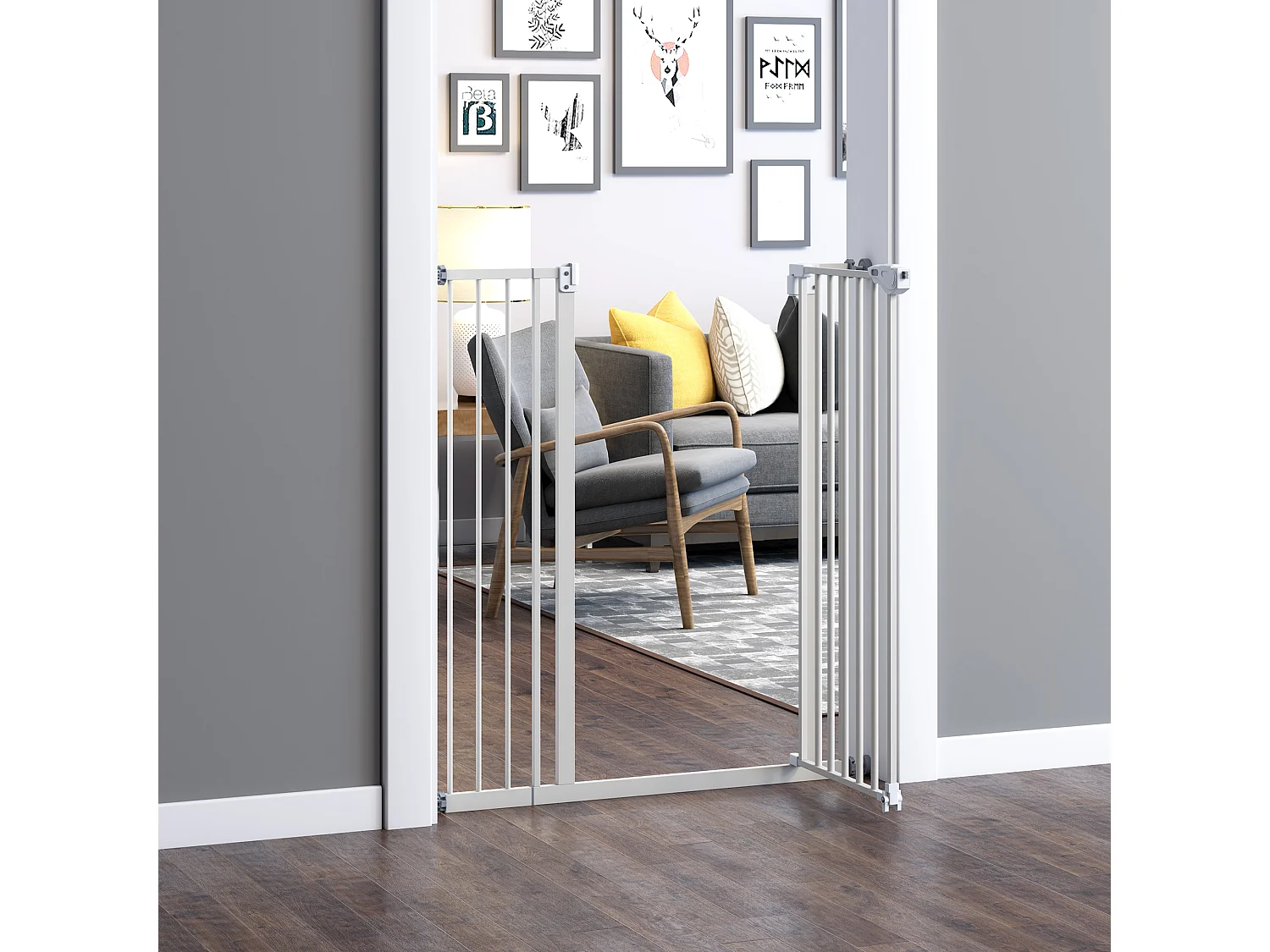 Barrière de sécurité longueur réglable dim. 74-84 cm ou 92-102 cm sans perçage métal plastique blanc