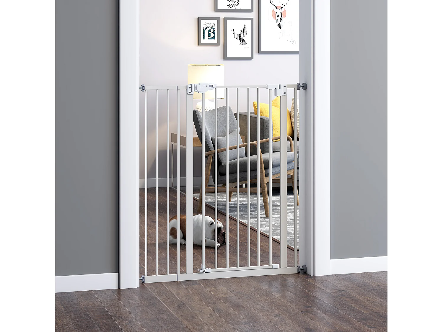 Barrière de sécurité longueur réglable dim. 74-84 cm ou 92-102 cm sans perçage métal plastique blanc