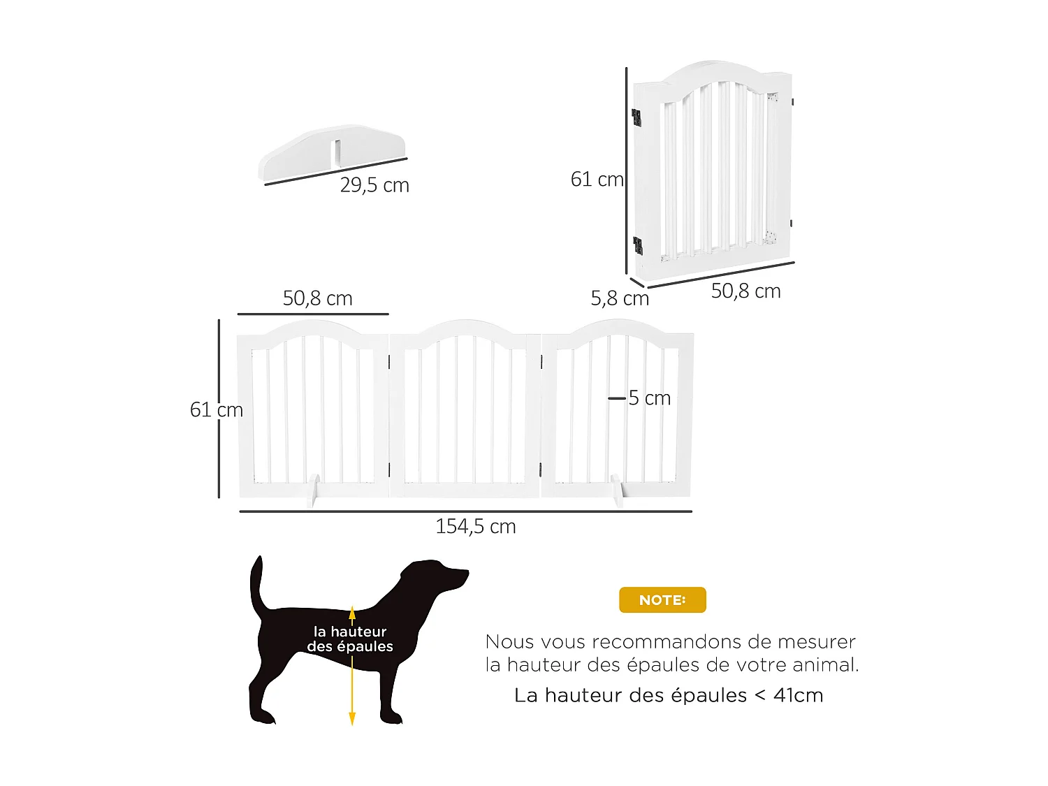 Barrière modulable pliable barrière de sécurité 154,5L x 61H cm MDF blanc