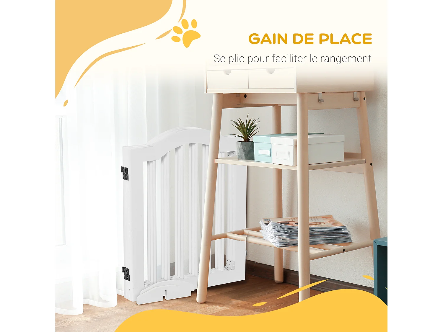Barrière modulable pliable barrière de sécurité 154,5L x 61H cm MDF blanc