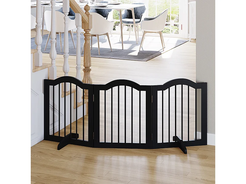 Barrière de sécurité barrière modulable pliable pour animaux de compagnie - piètement support - dim. 154,5L x 61H cm - MDF bois noir