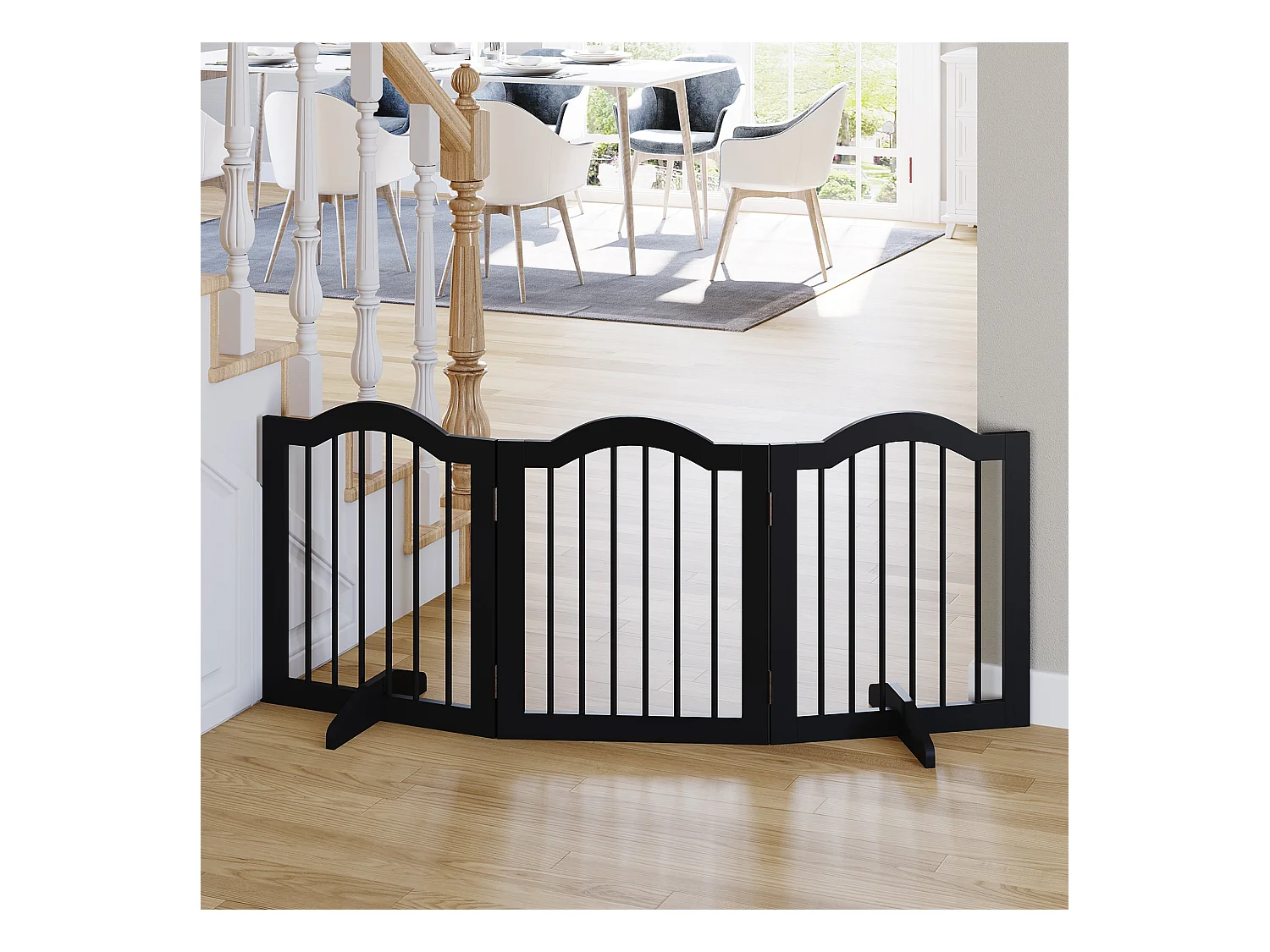 Barrière de sécurité barrière modulable pliable pour animaux de compagnie - piètement support - dim. 154,5L x 61H cm - MDF bois noir