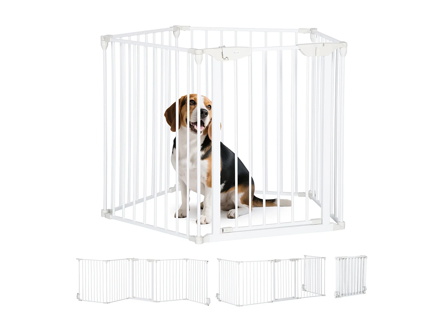 Barrière de sécurité parc enclos chien modulable pliable porte verrouillable intégrée 5 panneaux en métal 300L max. x 74,5H cm métal PP blanc
