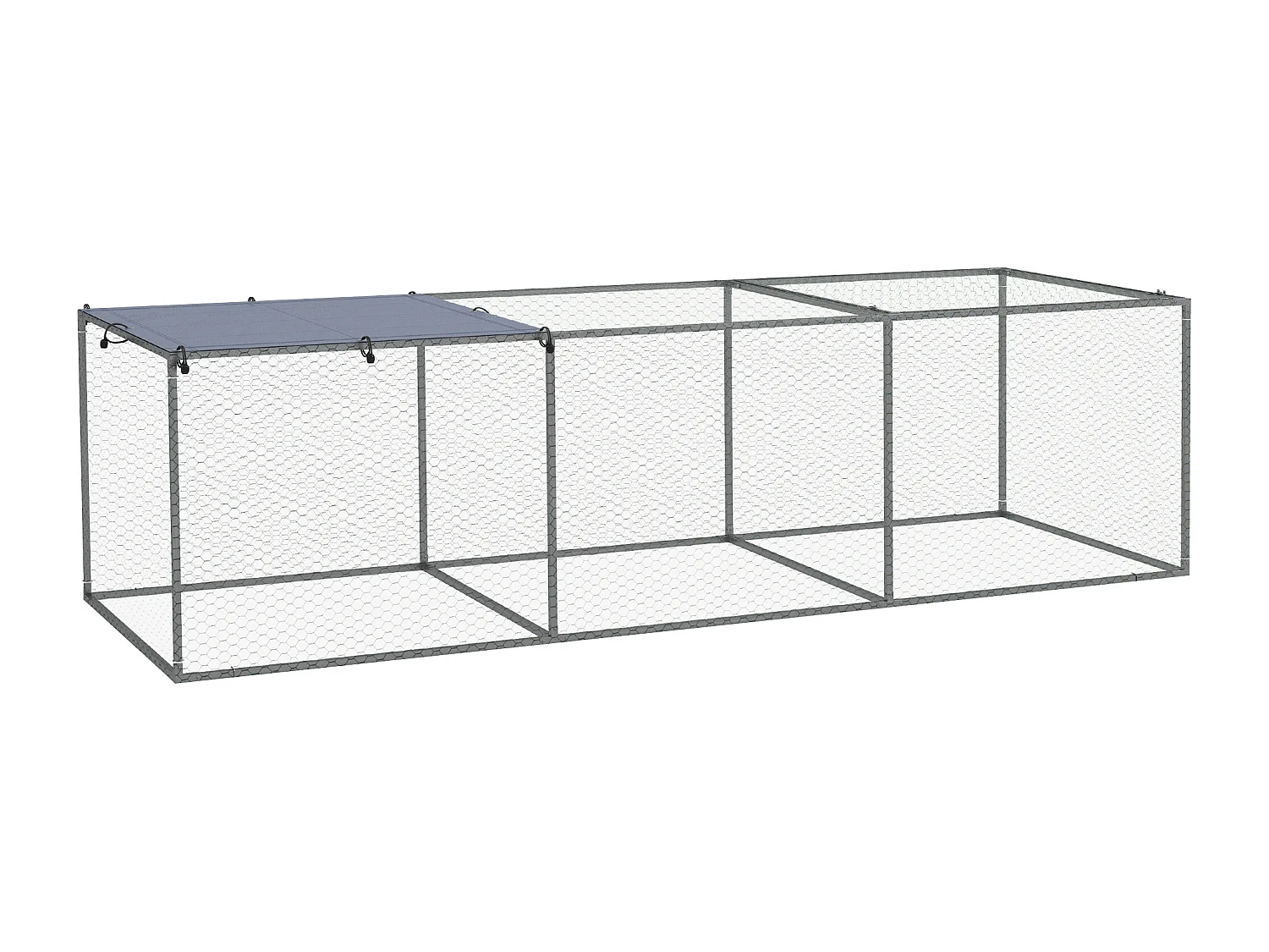 Cage parc enclos poulailler dim. 2,96L x 1l x 0,8H m - espace couvert - ouverture toit verrouillable - acier gris vert