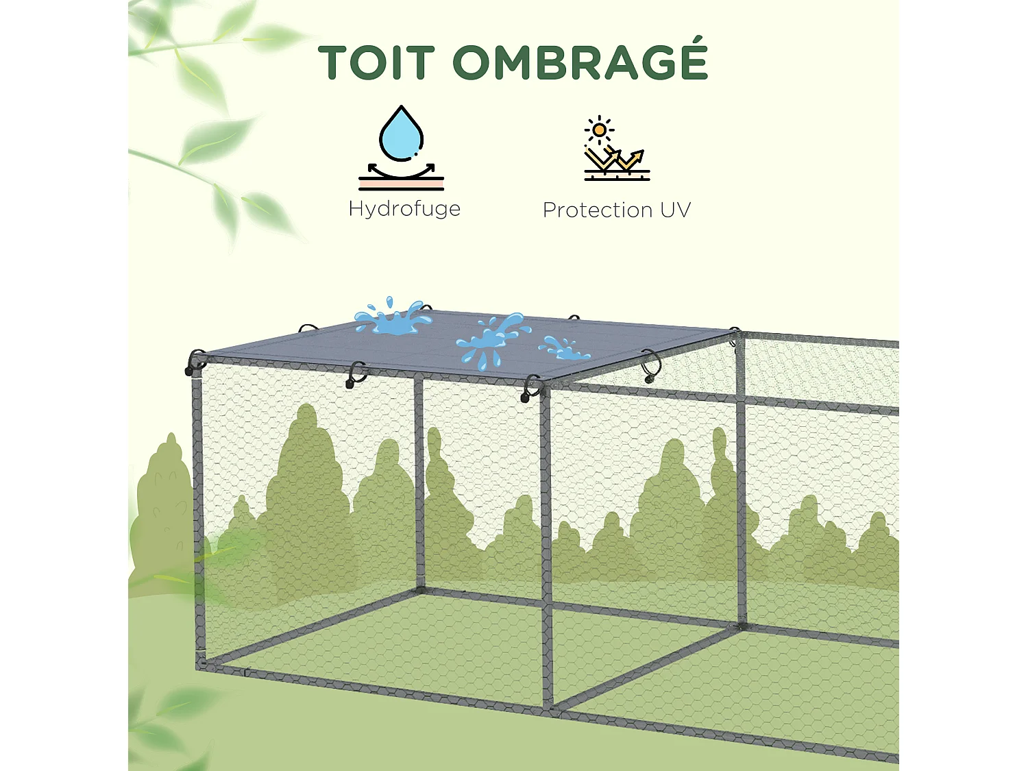 Cage parc enclos poulailler dim. 2,96L x 1l x 0,8H m - espace couvert - ouverture toit verrouillable - acier gris vert