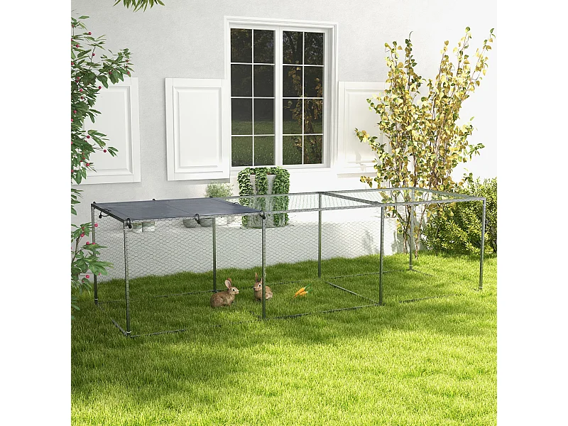 Cage parc enclos poulailler dim. 2,96L x 1l x 0,8H m - espace couvert - ouverture toit verrouillable - acier gris vert