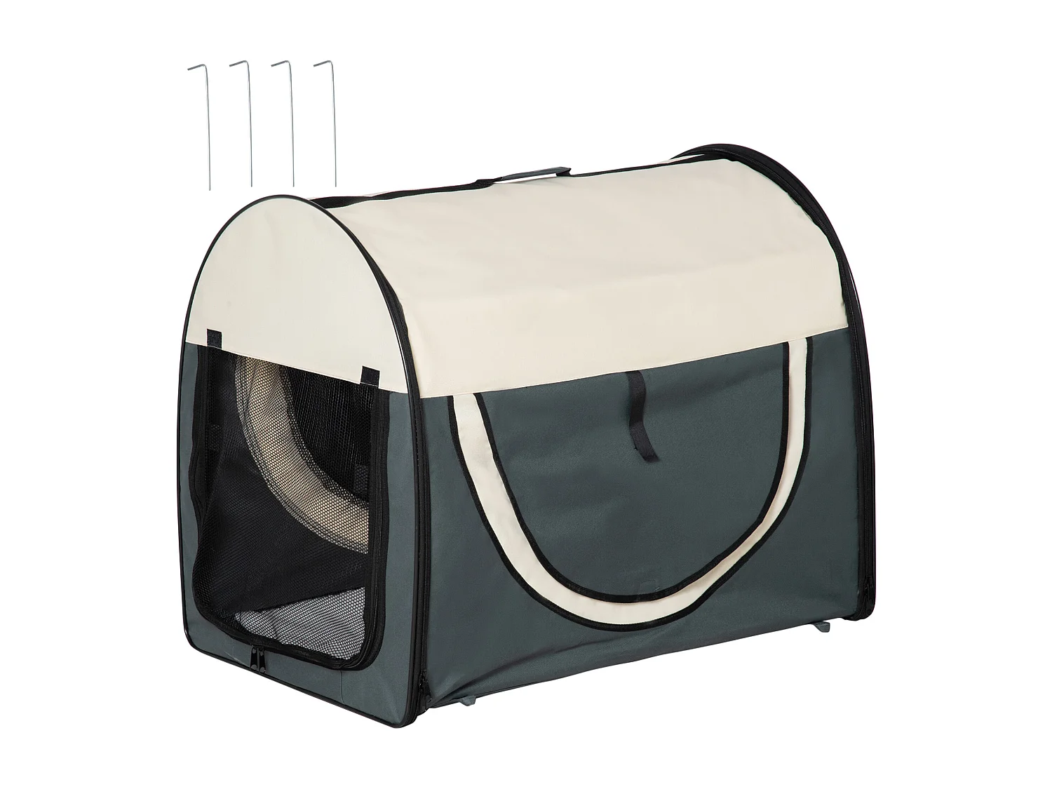 Sac de transport pliable chien chat - poignée, porte, 3 fenêtres, coussin - gris beige