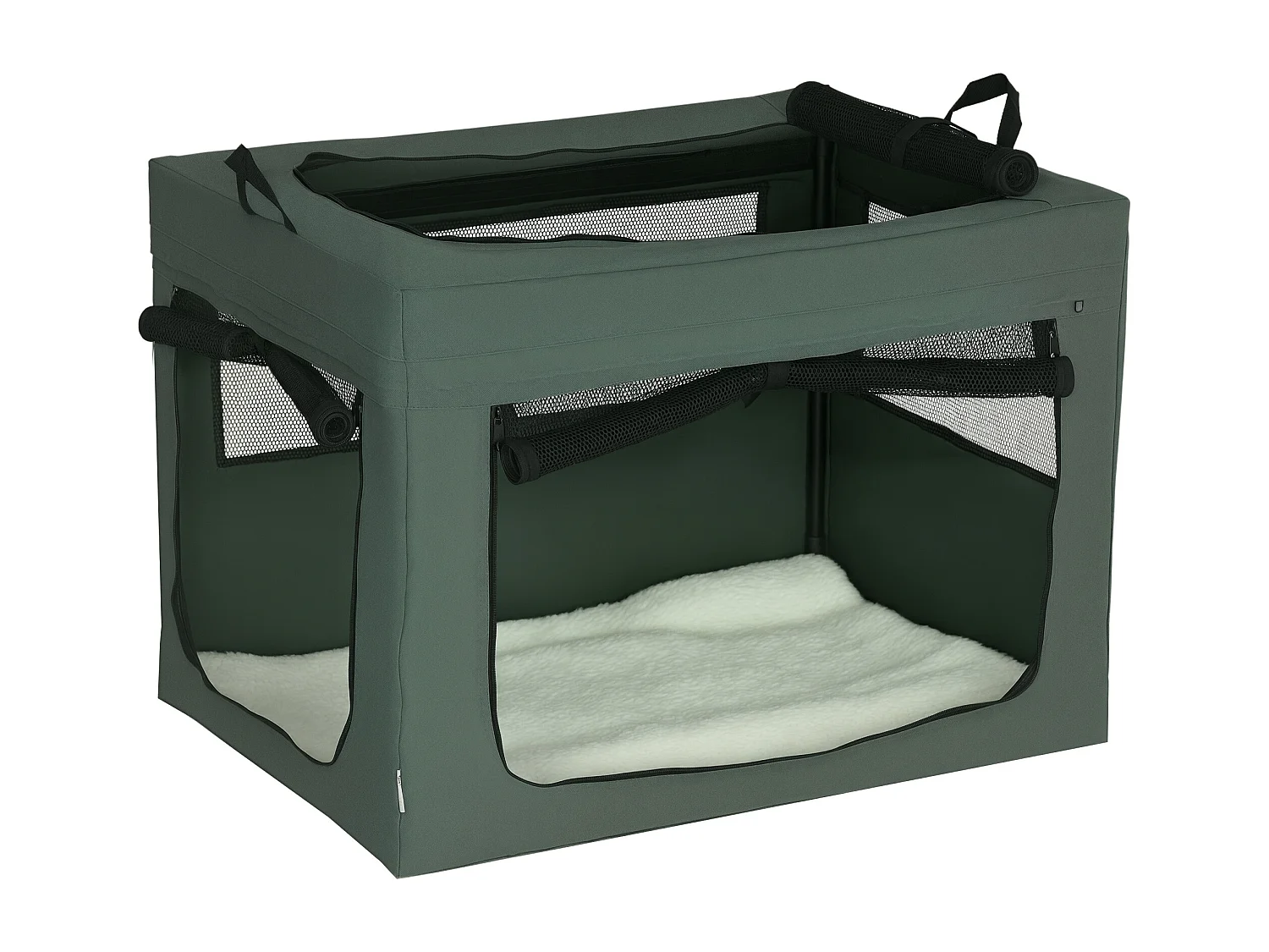 Sac de transport pliable pour chien chat - 2 poignées, 3 portes - dim. 79L x 57l x 57H cm - acier polyester gris