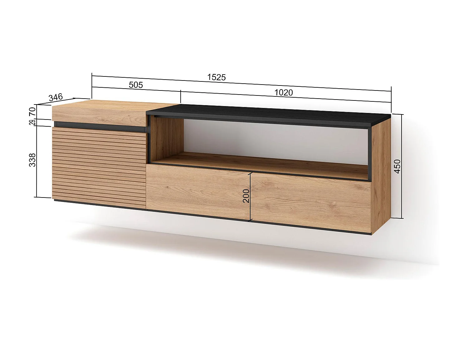 Móvel de TV, 150x35x45cm, Para televisores até 65", Suspensos, Carvahlo
