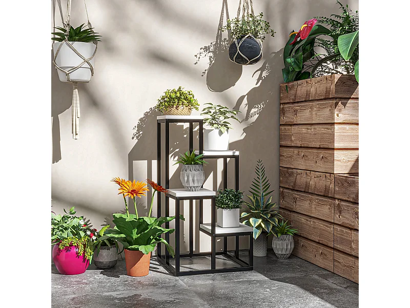 Porte-plantes style industriel 4 étagères - dim. 34L x 34l x 66H cm - métal sapin blanc