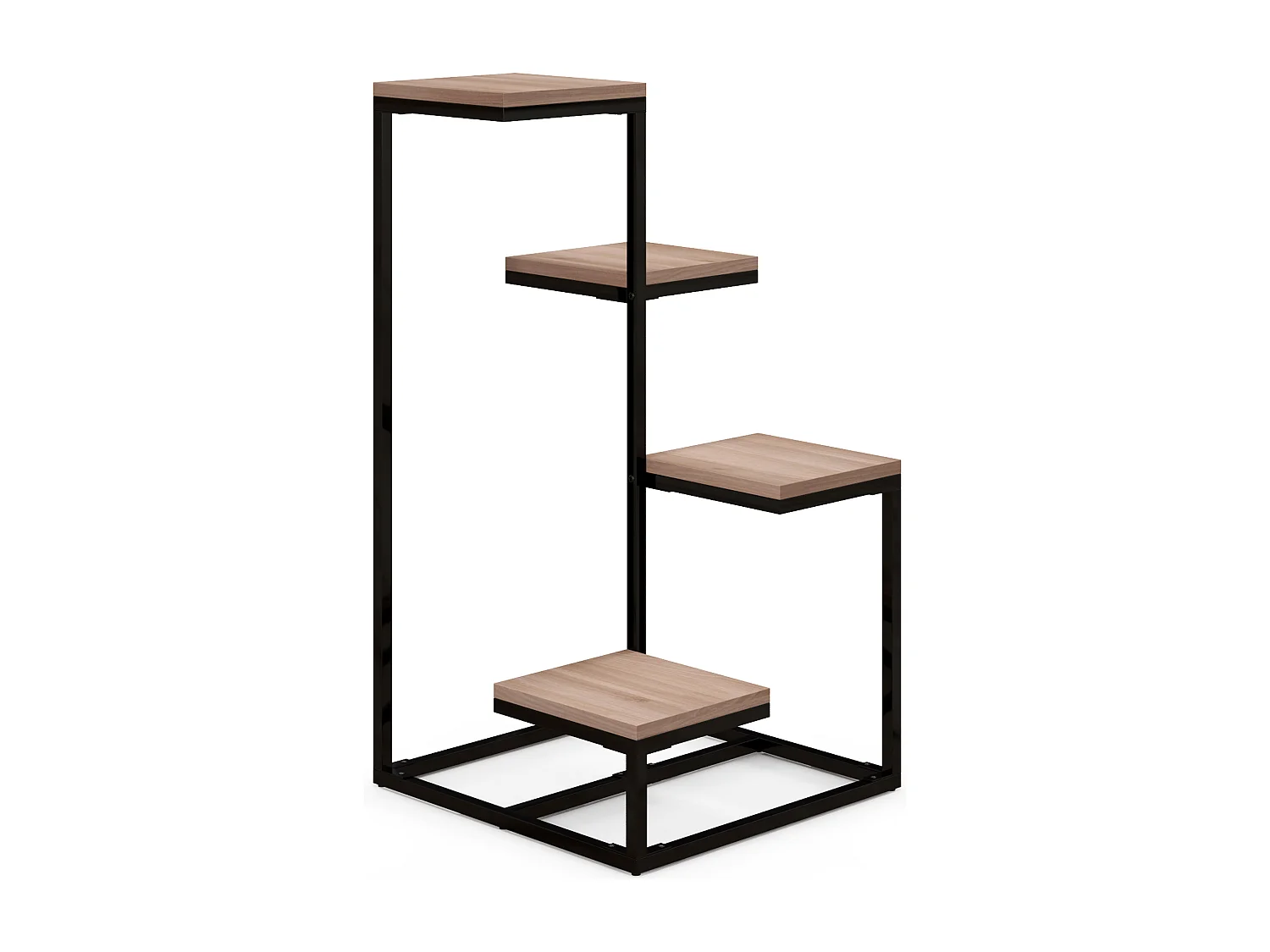 Porte-plantes style industriel 4 étagères - dim. 40L x 40l x 75H cm - acier noir bois sapin verni