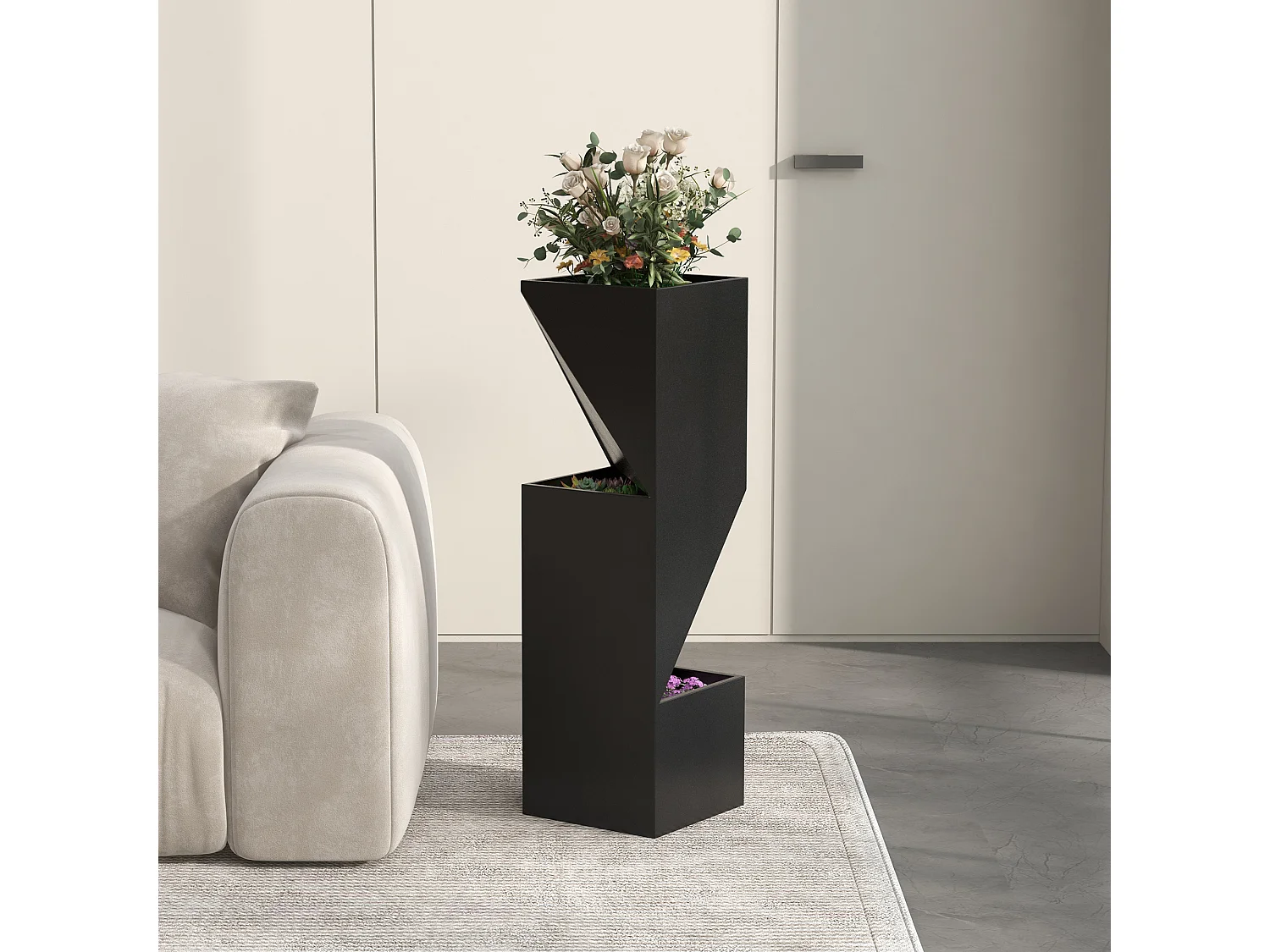 Pots pour plantes d'intérieur 3 zones de plantation trous de drainage métal noir