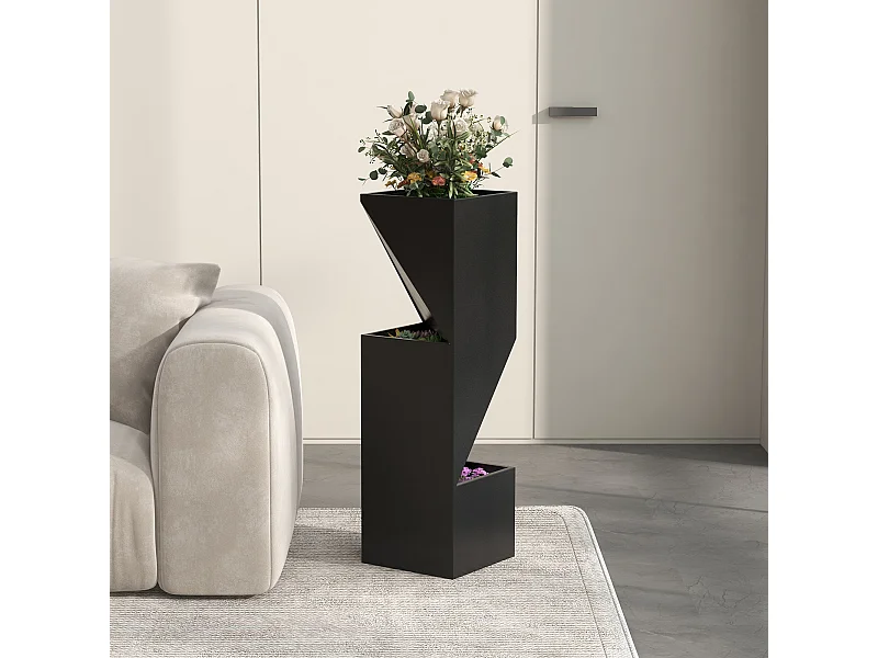 Pots pour plantes d'intérieur 3 zones de plantation trous de drainage métal noir