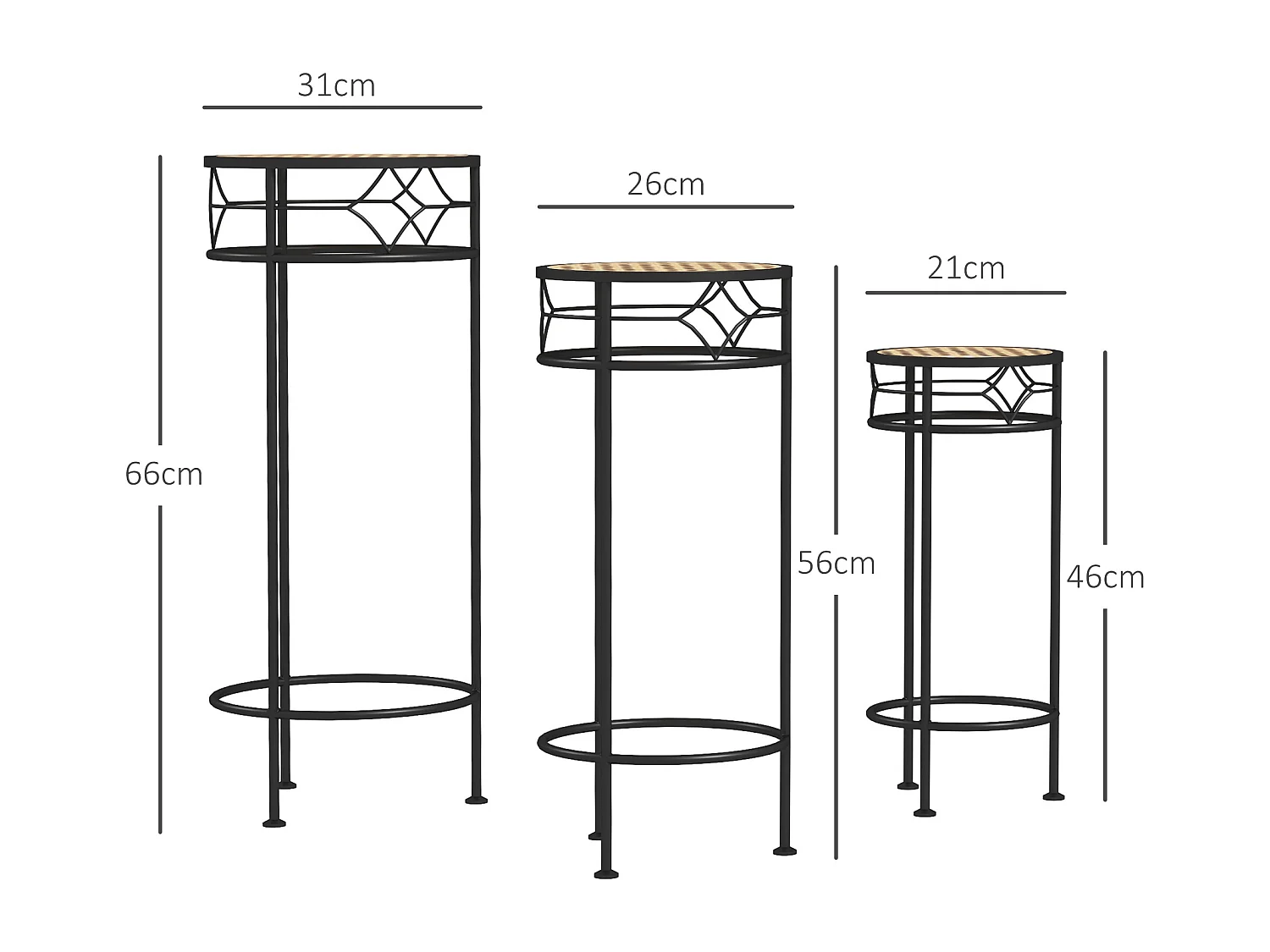 Lot de 3 supports pot de fleurs plateaux aspect rotin métal doré noir