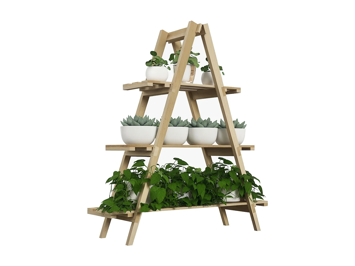 Étagère à fleurs pyramidale en bois - 3 étagères - bois sapin pré-huilé