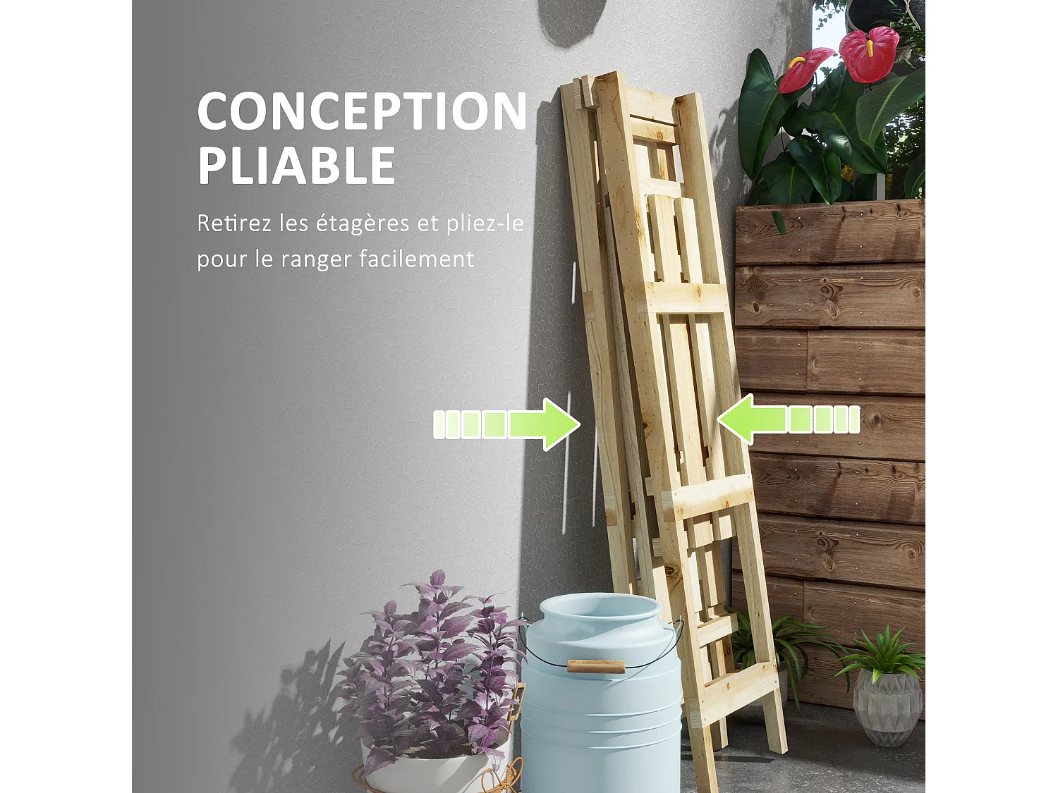 Étagère à fleurs pyramidale en bois - 3 étagères - bois sapin pré-huilé