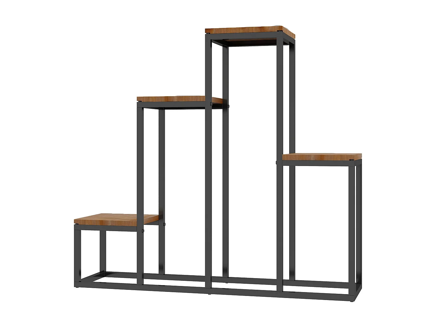 Porte-plantes style industriel 4 étagères - dim. 80L x 20l x 74H cm - acier noir bois sapin verni