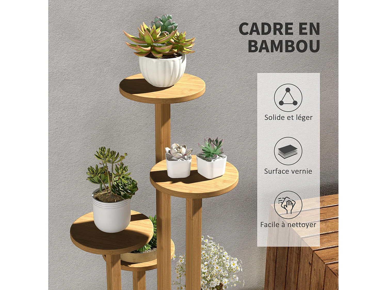 Étagère à plantes support à plantes 5 niveaux bambou