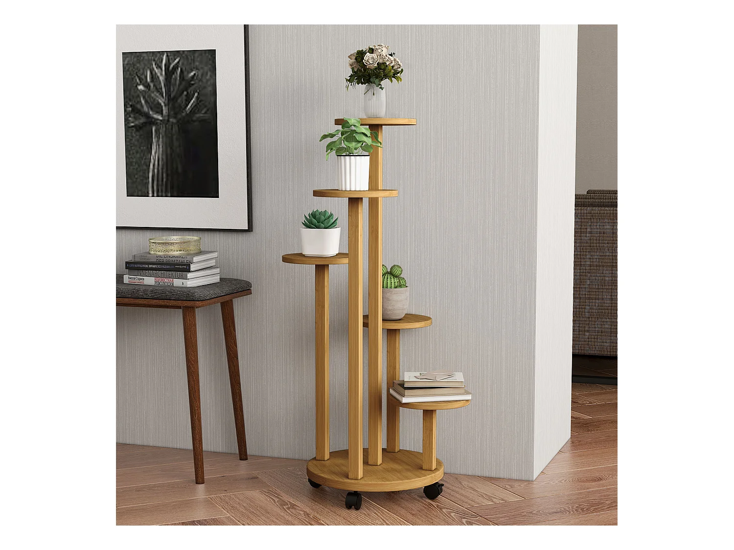 Étagère à plantes support à plantes 5 niveaux bambou