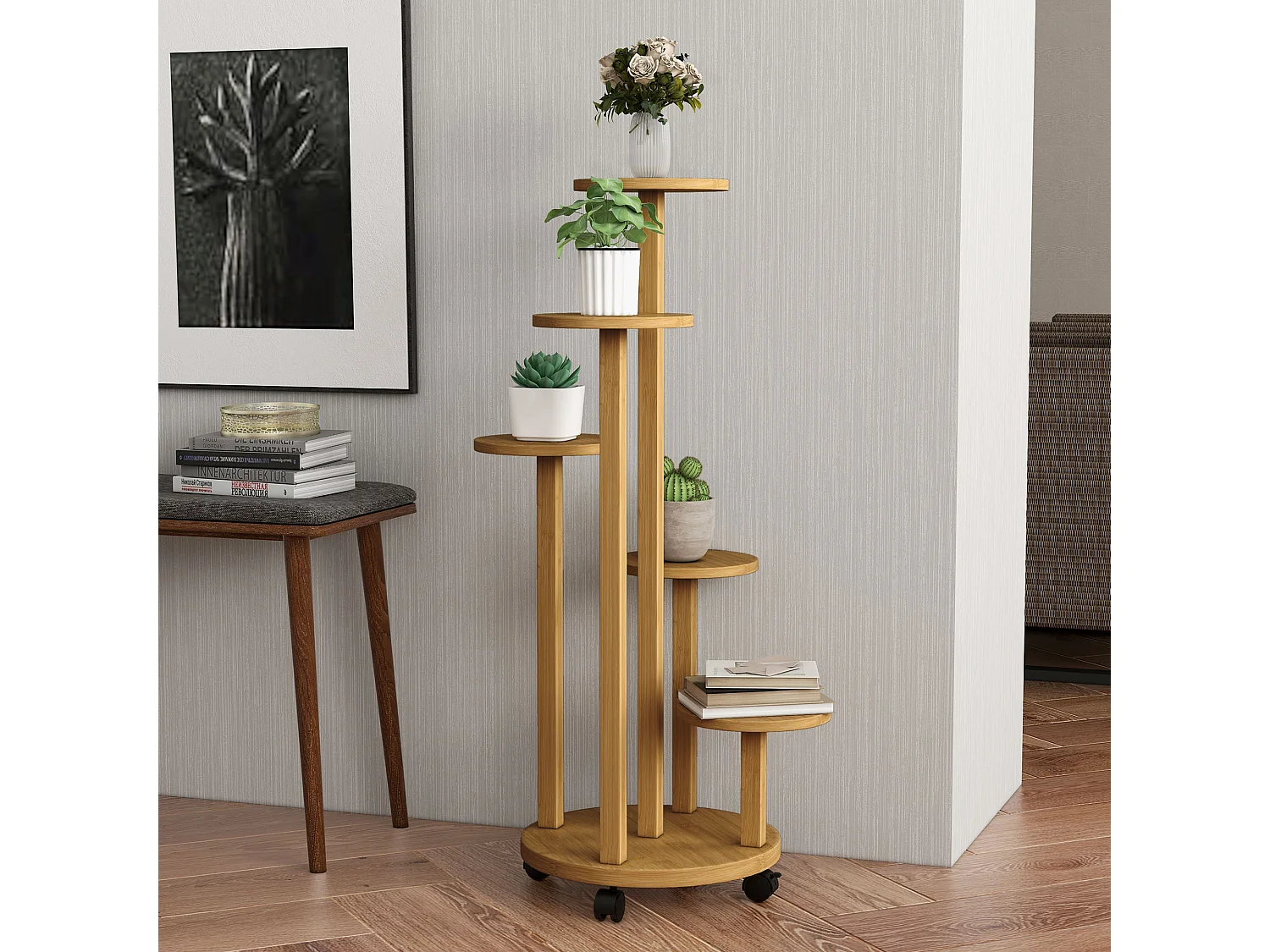 Étagère à plantes support à plantes 5 niveaux bambou